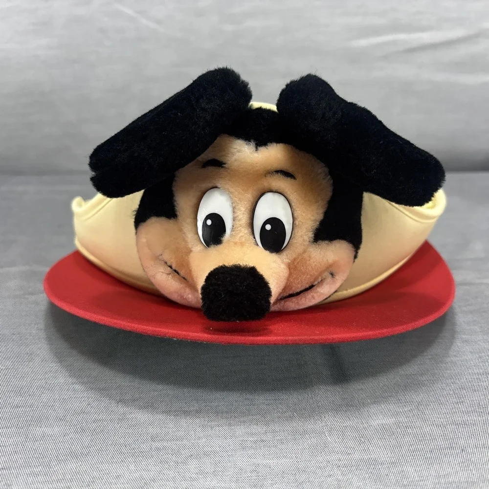 Vintage Mickey Mouse Walt Disney World Visor 1960s Red Yellow Hat RARE EUC Plush